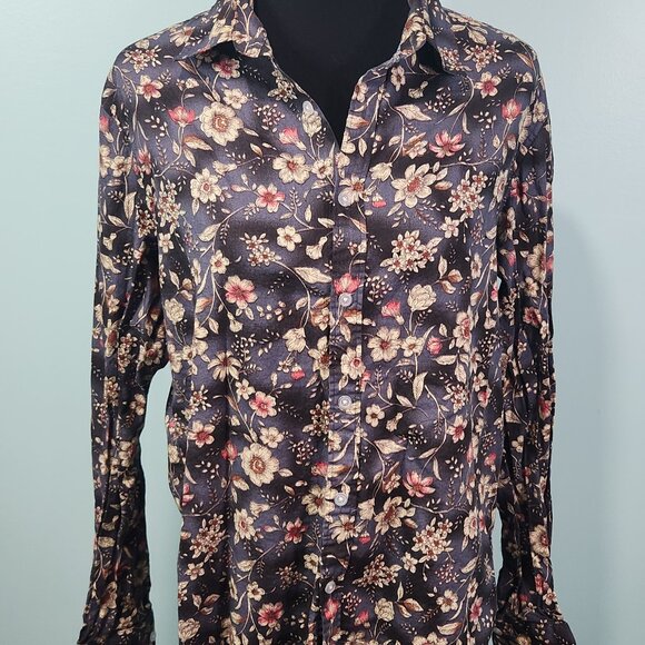 Tunevuse Men's Floral Button down Long sleeve 70's Retro Shirt, Medium - Picture 1 of 7